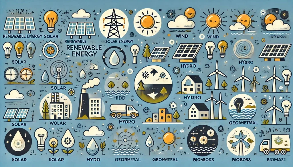 The intermittency challenge in renewable energy, showing the contrast between ideal and challenging weather conditions for energy generation.